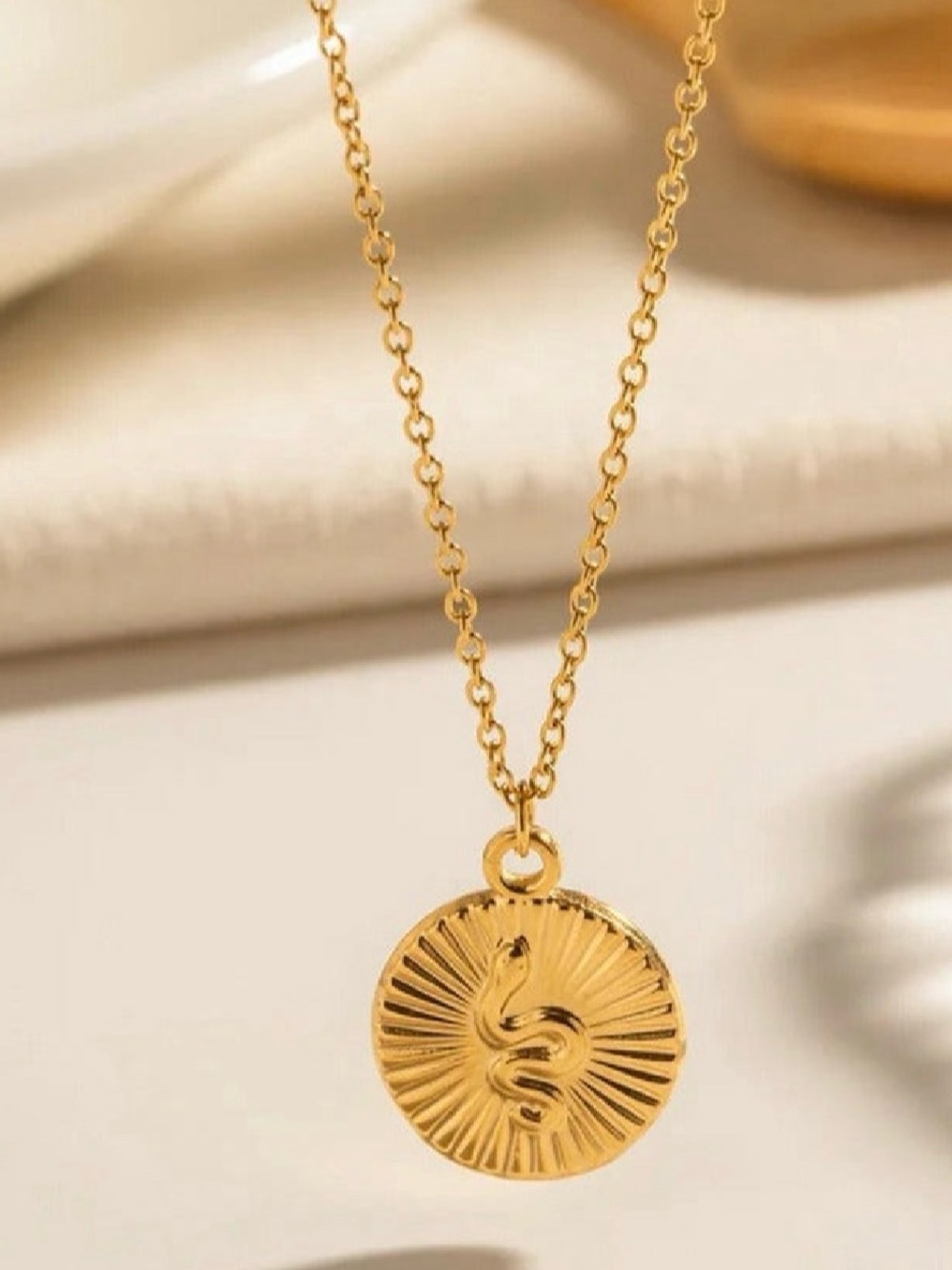 Gold Snake Medallion Pendant Necklace - Timeless Women's Jewelry